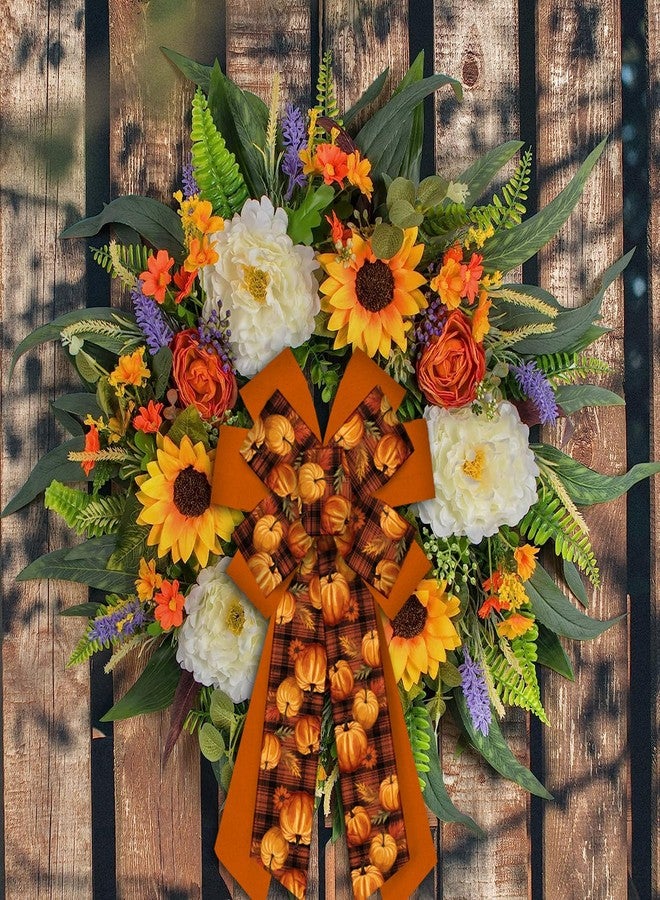 ABTOLS Large Fall Bow for Wreath, Autumn Pumpkin Wreath Orange Black Buffalo Plaid for Front Door, Farmhouse Burlap Ornament Tree Topper for Thanksgiving Farm Indoor Outdoor Decor - Image 3